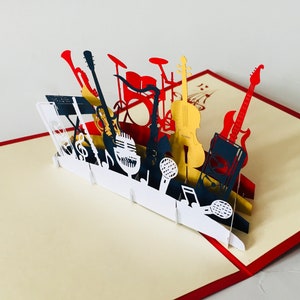 Musikinstrumente rot, Klappkarte / 3D-Karte / Pop-Up