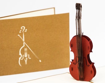 Cello, music, musical instrument, folding card, 3D card, pop-up card, greeting card, pop up card