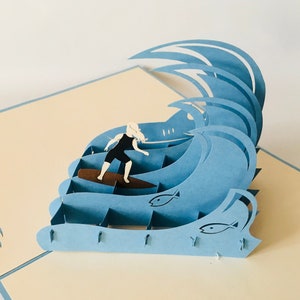 Surfer/Surferin, Sportler, Sport, Hobby, Grußkarte, Glückwunschkarte, Klappkarte, 3D-Karte, Pop-Up Karte