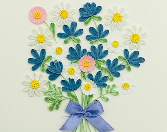 kleurrijk boeket, kleurrijk bloemenboeket, quilling kaart, quilling kaart, verjaardagskaart, wenskaart, wenskaart, quilling kaart