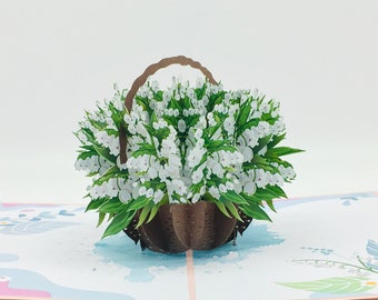 Muguet, Muguet, carte pop up, carte 3D, carte de voeux, cadeau pour un anniversaire, anniversaire, fête des mères et Saint Valentin