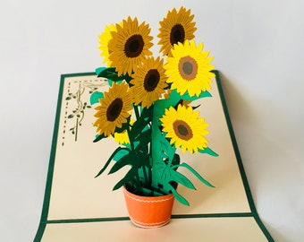Sunflowers, Folding card, 3D card, Pop-Up, Mother&#39;s Day card, Mother&#39;s Day gift, Pop-up Father&#39;s Day, Birthday card