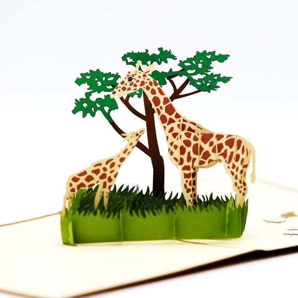 Giraffe, Giraffe-Familie in der Savanne, 3D-Karte, Pop up Karte, Glückwunschkarte