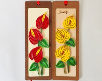 Flamingo Blumen, Quilling-Lesezeichen, flamingo flower, Lesezeichen, Bookmark, quilling Ornament, quilling Anhänger, Ostern Anhänger