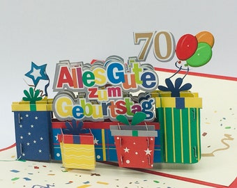 Joyeux 70ème anniversaire, carte 70ème anniversaire, carte pop up, carte 3D