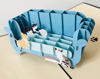 Katzen auf Sofa, 3D-Klappkarte, pop up karte
