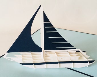 Bateau à voile, carte 3D / pop-up / carte pliante