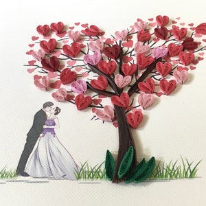 Albero del cuore quilling con sposi novelli, quilling - carta, matrimonio, carta di nozze, giorno del matrimonio quilling, quilling - foto sposi novelli