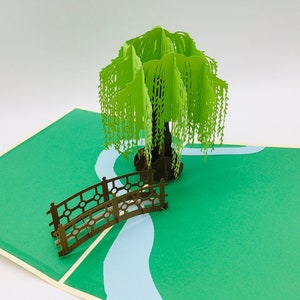 Pop up Pâturage, pâturage romantique au ruisseau, fête des mères carte pliante, carte d’anniversaire filigrane, carte de voeux pâturage 3D, pâture avec pont sur le ruisseau