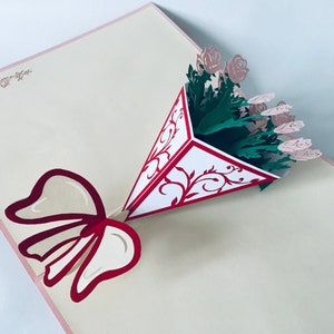 Bouquet de roses, cartes pliées en 3D, carte pop-up, carte de vœux, fête des mères, Saint-Valentin