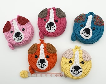 Ruban à mesurer au crochet avec motif chiot, ruban à mesurer roulant avec chiot, porte-clés au crochet, cadeau amusant pour les enfants et les créatifs