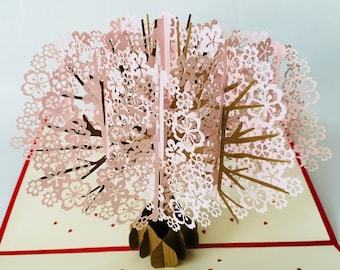 Pop up Kirschbaum rosa, Muttertag Klappkarte, Frühlingsgeschenk, filigrane Geburtstagskarte, Sakura card, 3D Gutschein, 3D Glückwunschkarte