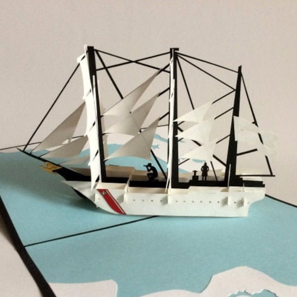 Segelschiff, Sailing ship, pop up card, Klappkarte, 3D-Karte, Pop-Up, Glückwuschkarte, Vatertag-Geschenk