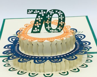 70th birthday cake, Happy 70th birthday, 70th birthday card, 70th birthday pop-up card, 3D pop up 70th birthday card