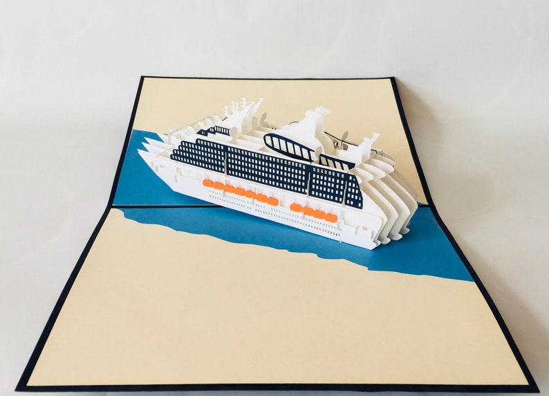 Pop-up Kreuzfahrtschiff, Pop up Reisegutschein, Geburtstagskarte, Deko Kreuzfahrtschiff, Pop up Cruise Ship Card, 3D Pop up Kreuzfahrtschiff Bild 1