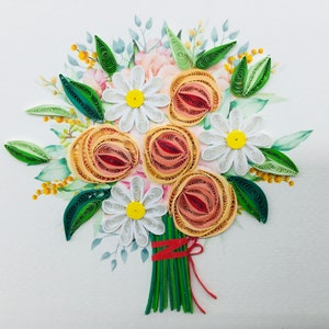 Bouquet de fleurs, carte quilling, cadeau fête des mères, saint valentin
