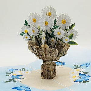 Ramo de crisantemo, tarjeta pop up, tarjeta 3D, tarjeta de felicitación, regalo del Día de la Madre
