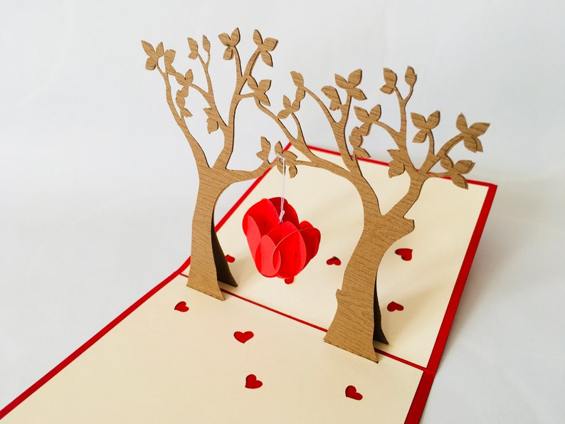 Arbre coeur, carte pop-up / 3D, Saint Valentin, carte mariage image 7