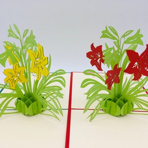 Pop up lilies, Easter card, Easter lily folding card, pop-up spring card, 3D greeting card lilies, 3D birthday card, get well soon