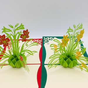 Pop up lys rouge, carte de Pâques, carte pliante lys de Pâques, carte de printemps pop up, lys de carte de voeux 3D, carte d'anniversaire 3D, guérissez bientôt