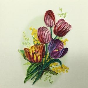 Colorful bouquet of tulips, quilling card, birthday card, greeting card