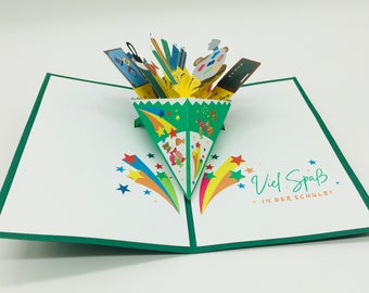 Schulanfang, Schultüte, Zuckertüte, School cone, Klappkarte, 3D-Karte, Pop-Up Card, Greeting card, Glückwunschkarte, Grußkarte