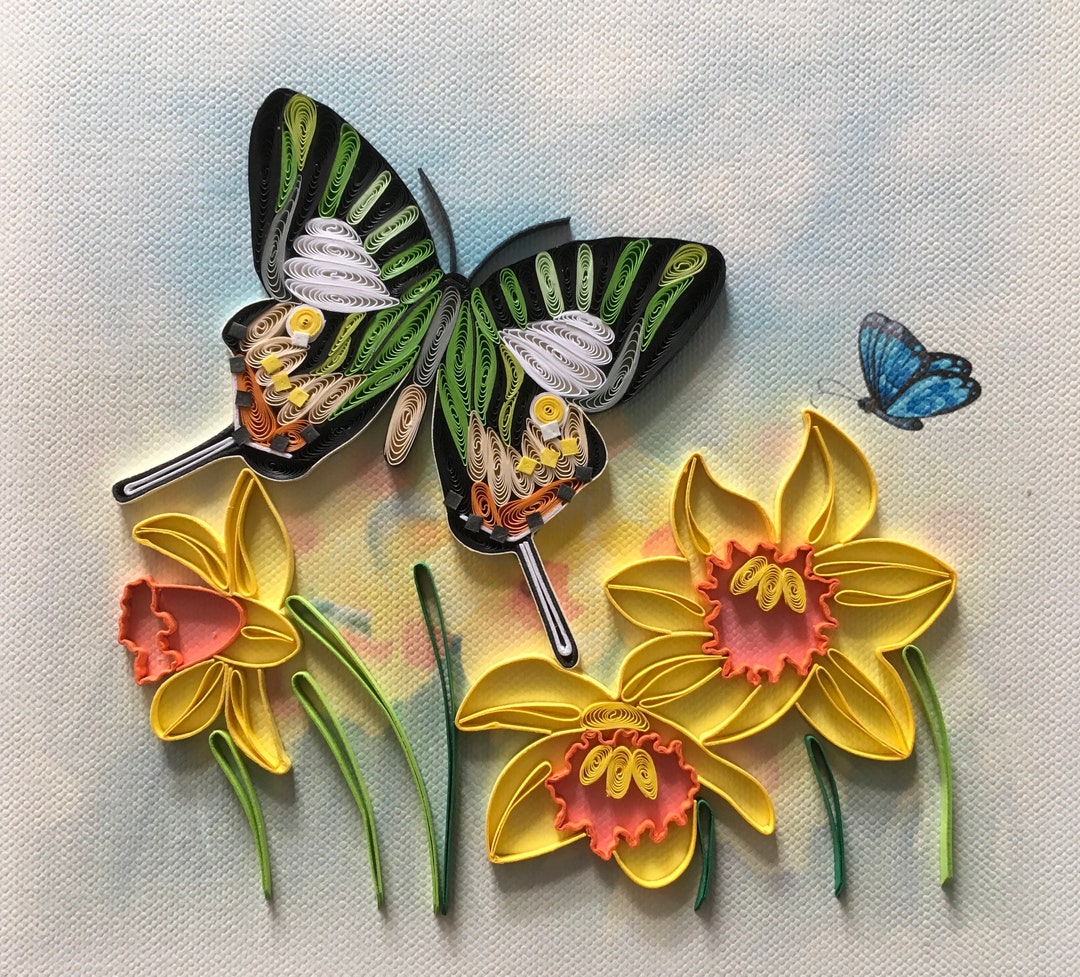 Butterflies With Daffodils, Quilled Card, Quilled Butterflies, Quilled