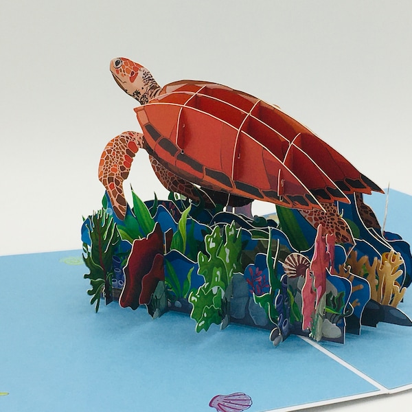 Schildkröte, tortoise, pop up card, 3D-Karte, Pop-Up Karte, Klappkarte