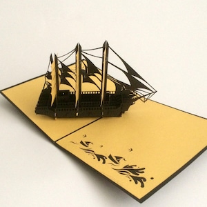 Sailing ship dark blue/gold, sailing ship, 3D card, pop-up card
