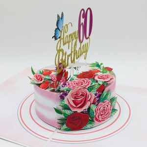 60th birthday cake, happy birthday cake, pop up card, pop up card, 3D card, congratulations card