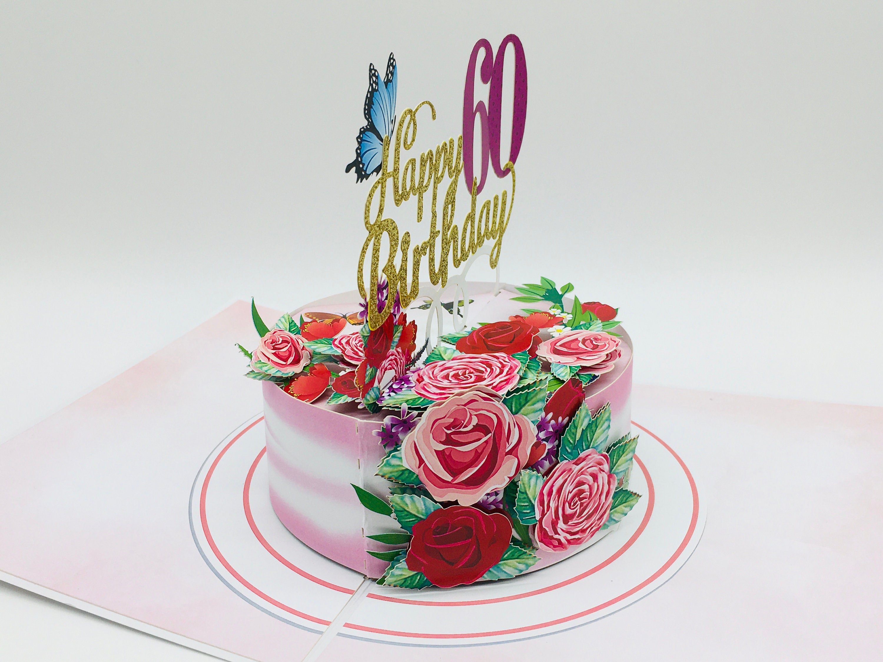 60th birthday cake, happy birthday cake, pop up card, pop up card, 3D card, congratulations card