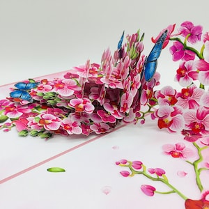Orquídeas 2, tarjeta pop up, tarjeta 3D, tarjeta de felicitación, regalo del Día de la Madre