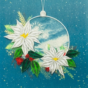Weiße Weihnachtsstern, Christstern, Poinsettia, Quilling-Weihnachtskarte, Quilling Holiday card, Christmas card