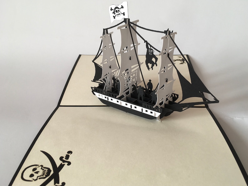 Piratenschiff, Piratenboot, pirate ship, pirate boat, Klappkarte, Pop-Up Karte, pop up card Bild 1