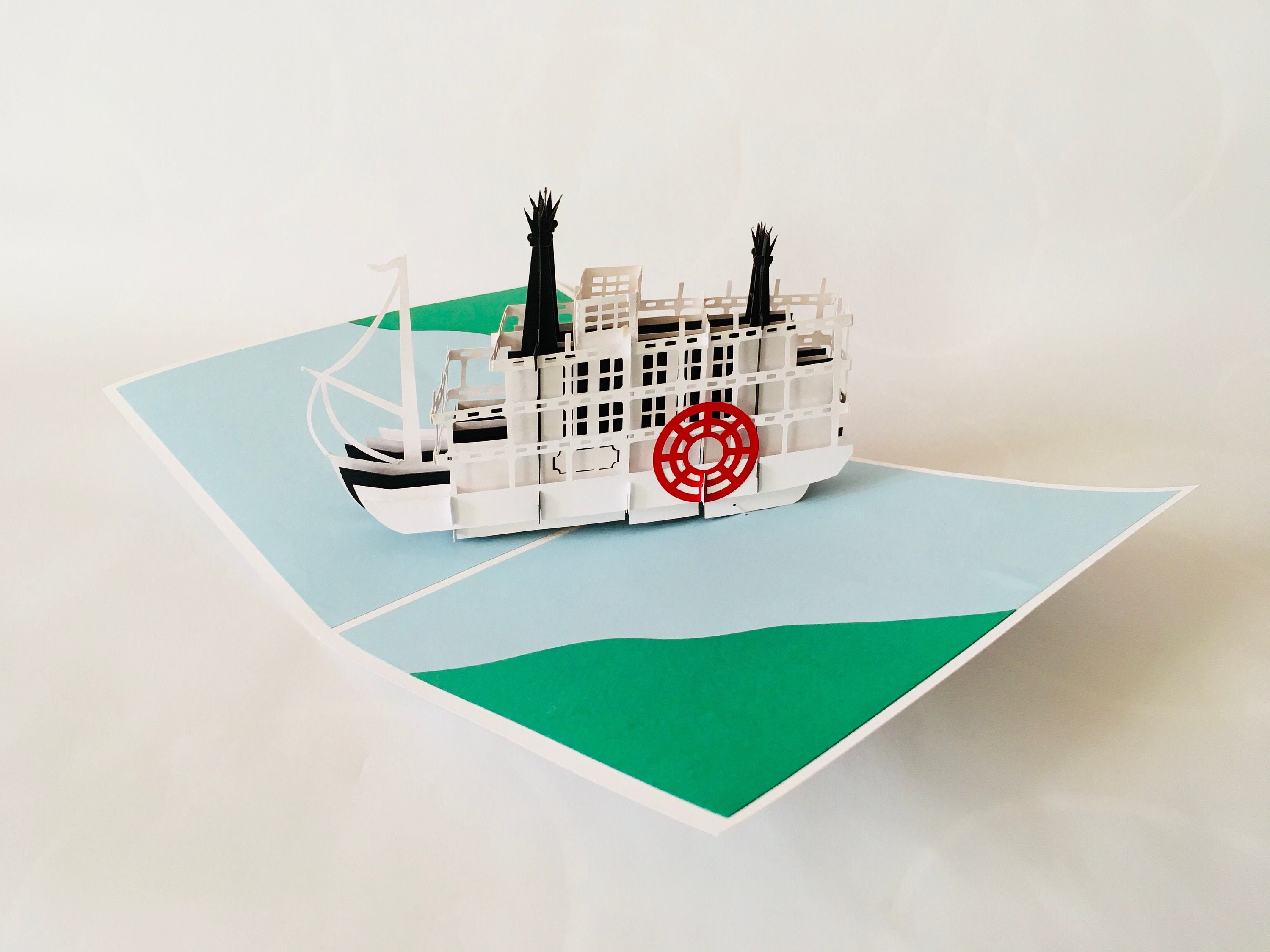 River steamer, paddle steamer, folding card, 3D card, pop-up card