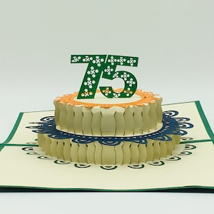 75. Geburtstagstorte, Alles Gute zum 75. Geburtstag, 75. Geburtstagskarte, Pop-up Karte zum 75. Geburtstag, 3D pop up 75. Geburtstagskarte