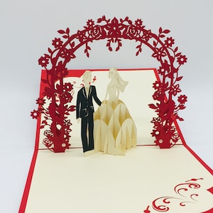 Biglietto di nozze, sposa e sposo, biglietto di nozze pieghevole, biglietto di nozze pop-up, biglietto 3D per la sposa e lo sposo, biglietto di nozze pop-up, biglietto di invito al matrimonio