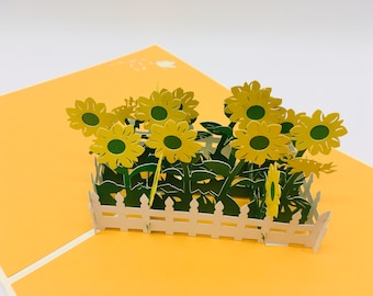 Lit de tournesols, carte pop-up, carte 3D, carte de vœux
