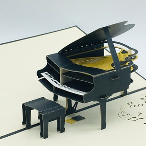 Piano, piano, muziekinstrument, vouwkaart, 3D-kaart, pop-upkaart, felicitatiekaart, wenskaart