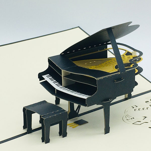 Piano, piano, instrument de musique, carte pliante, carte 3D, carte pop-up, carte de félicitations, carte de voeux