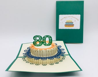 80th birthday cake, happy 80th birthday, 80th birthday card, 80th birthday pop up card, 3D pop up 80th birthday card