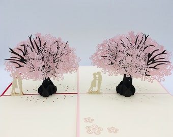 Liebespaar unterm Kirschbaum, 3D-Klappkarten, Pop up karte, 3D Hochzeitskarte,  Einladungskarte, Valentin's tag Karte, 3D beeindrucke Karte