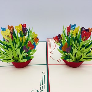 Fleurs de coeur pop-up, cartes pliantes panier de fleurs, panier de fleurs anniversaire, cadeau fête des mères, cadeau mariage, carte d'invitation 3D, Saint Valentin