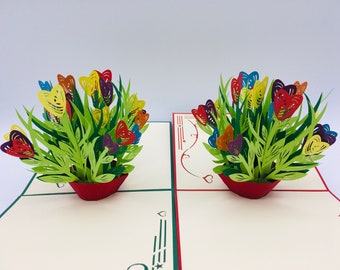 Pop-up heart blossoms, flower basket folding cards, birthday flower basket, Mother&#39;s Day gift, wedding gift, 3D invitation card, Valentine&#39;s Day