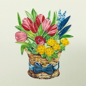 Bunter Blumenkorb, Quilling-Karte, Geburtstagskarte, Grußkarte