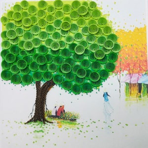 Arbre de différentes couleurs, Arbre de différentes couleurs, carte quilling, carte quilling, carte anniversaire, carte de voeux, carte de voeux