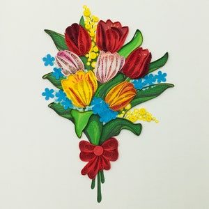 Tulips, tulip bouquet, tulips, bouquet of tulips, quilling card, quilling card, birthday card, quilling card