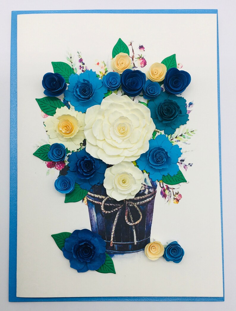 Rozen, boeket rozen, 3D-kaart, quilling-kaart, cadeau voor Valentijnsdag, Moederdagcadeau afbeelding 1