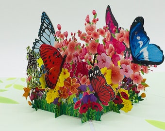 Bouquet de fleurs coloré, carte pop-up, carte 3D, carte de vœux, cadeau pour la fête des mères
