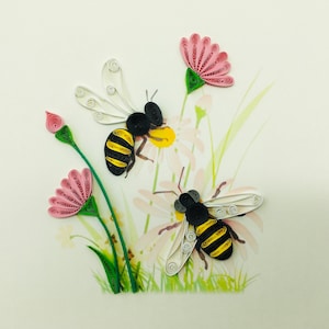Abeilles à la lavande, carte quilling, abeilles piquantes, carte d'abeille faite à la main, abeilles fabriquées à partir de bandes de papier de 2 mm